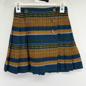 Vtg Handmade Kid Folk Skirt Pleated Boho Prairie Scandinavian Woven Tapestry 70s